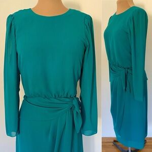 Vintage 80s MISS ELLIETTE Peplum Dress *Small/Medium* Teal Silky Back Button Tie